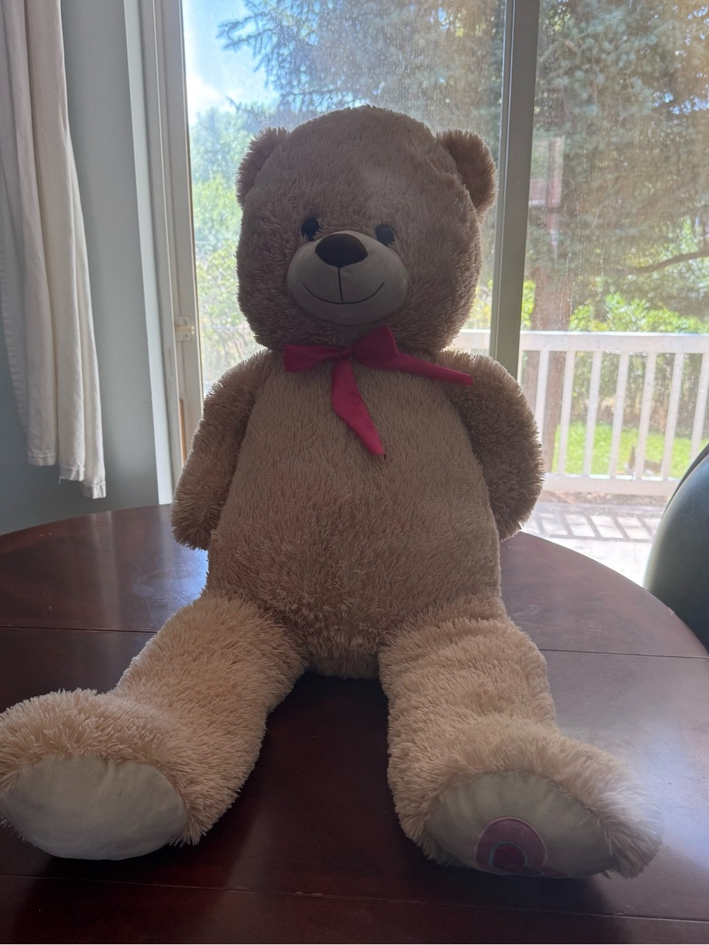 Plush Beige Teddy Bear with Pink Bow - Soft Kids Toy